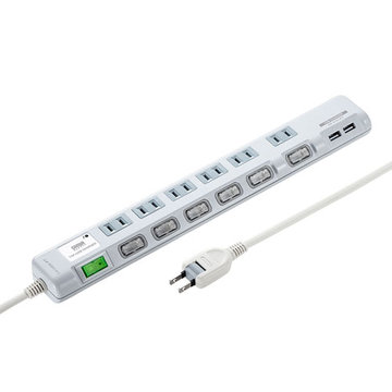 USB充電付節電タップ(面ファスナー付・2P・6個口・1m)