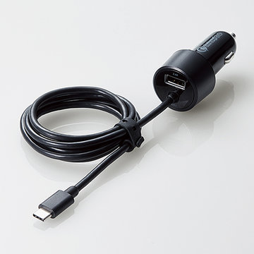 シガーチャージャー/USB Type-C(QC3.0)/1USB/ブラック