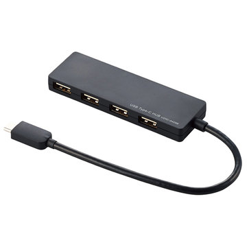 USB2.0HUB/Type-C/Aメス4/15cm/ブラック