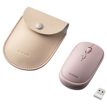 BlueLEDマウス/薄型/無線/4ボタン/ポーチ付/ピンク