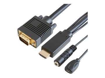 HDMI→VGAケーブル 3m (3.5・microBポート) ブラック