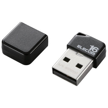 USBメモリ/USB2.0/小型/キャップ付/16GB/ブラック