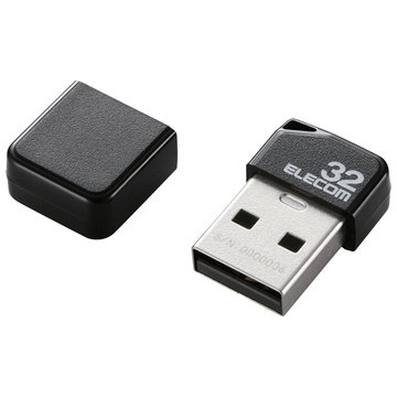 USBメモリ/USB2.0/小型/キャップ付/32GB/ブラック