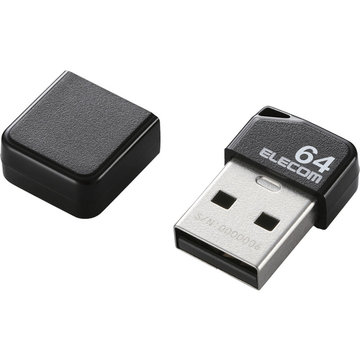 USBメモリ/USB2.0/小型/キャップ付/64GB/ブラック