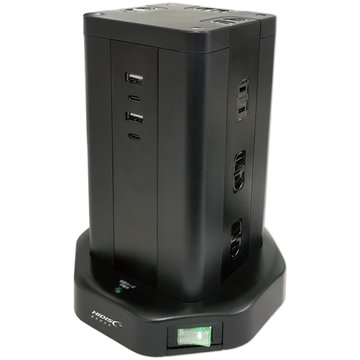 タワー型電源タップ PD対応USBx4 コンセント差込x12