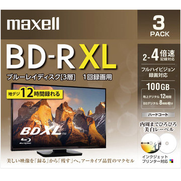 録画用BD-R XL(2-4X) 720分/3層100GB 3枚