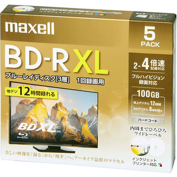 録画用BD-R XL(2-4X) 720分/3層100GB 5枚