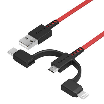USBケーブル/3in1/両引巻取/1m/ブラックレッド