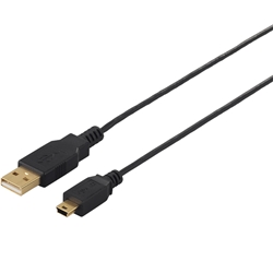 USB2.0ケーブル(A to miniB) スリム 0.5m ブラック