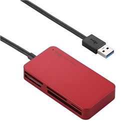 メモリリーダライタ/USB3.0/スリムコネクタ/レッド