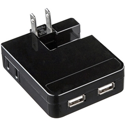 USB充電タップ型ACアダプタ(ブラック) 2.1A×2ポート