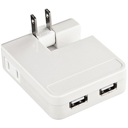 USB充電タップ型ACアダプタ(ホワイト) 2.1A×2ポート
