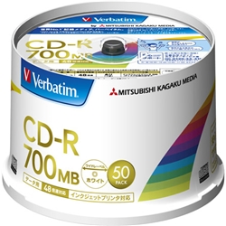 Verbatim CD-R 700MB データ用 48倍速 50枚SP ホワイト SR80FP50V2