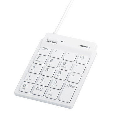 スリムテンキーボード USB2.0ハブ/Tabキー付き ホワイト
