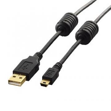 USB2.0ケーブル/フェライトコア付 A-miniB/0.5m ブラック