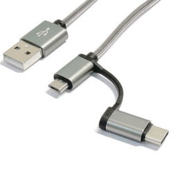 ◇Type-C/MicroUSB2IN1ケーブル グレー TYPEC2IN1-GY