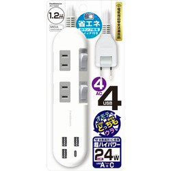 ◇AC-022 4AC4USB 3A+1C 24W 1.2m リバーシブル SW 自動識別 WH