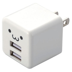 ◇AC充電器/USB-Aメス2ポート/キューブ型/ホワイトフェイス
