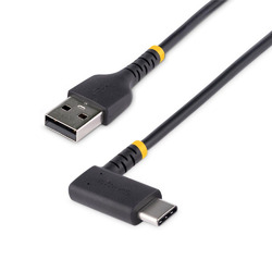 USBケーブル／A-C／15cm／USB 2.0／右L型／高耐久／オス・オス／BK